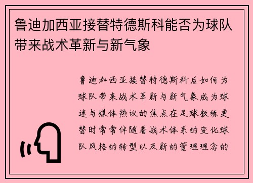 鲁迪加西亚接替特德斯科能否为球队带来战术革新与新气象