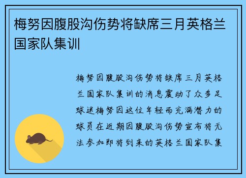 梅努因腹股沟伤势将缺席三月英格兰国家队集训